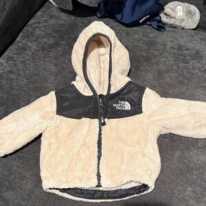 The North Face Cream and Black Hooded Fleece Jacket 0-3Mo Brand New Condition